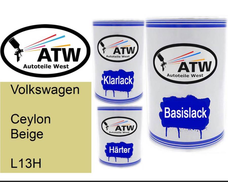 Volkswagen, Ceylon Beige, L13H: 500ml Lackdose + 500ml Klarlack + 250ml Härter - Set, von ATW Autoteile West.